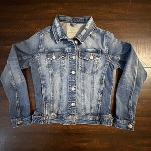 Zara Z1975 Distressed Denim Jacket - Dark Wash - Size Small
